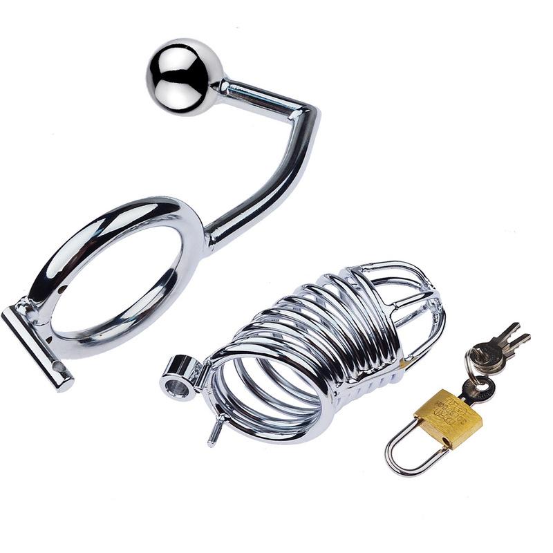 Male Chastity Device With Penis Ring Cock Cage Anal Hook Butt Plug Prostate Massage Bondage For Men Gay Chastity Lock Restraint