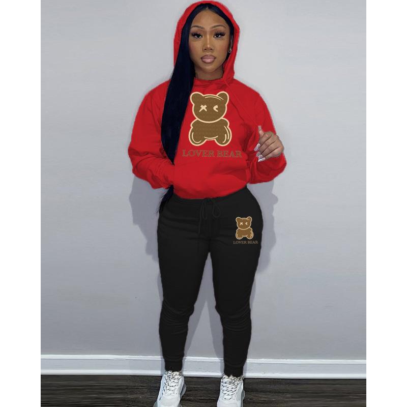 Hooded Sweatshirt Set Bear Head Print Sweatpants Sweatshirt Set