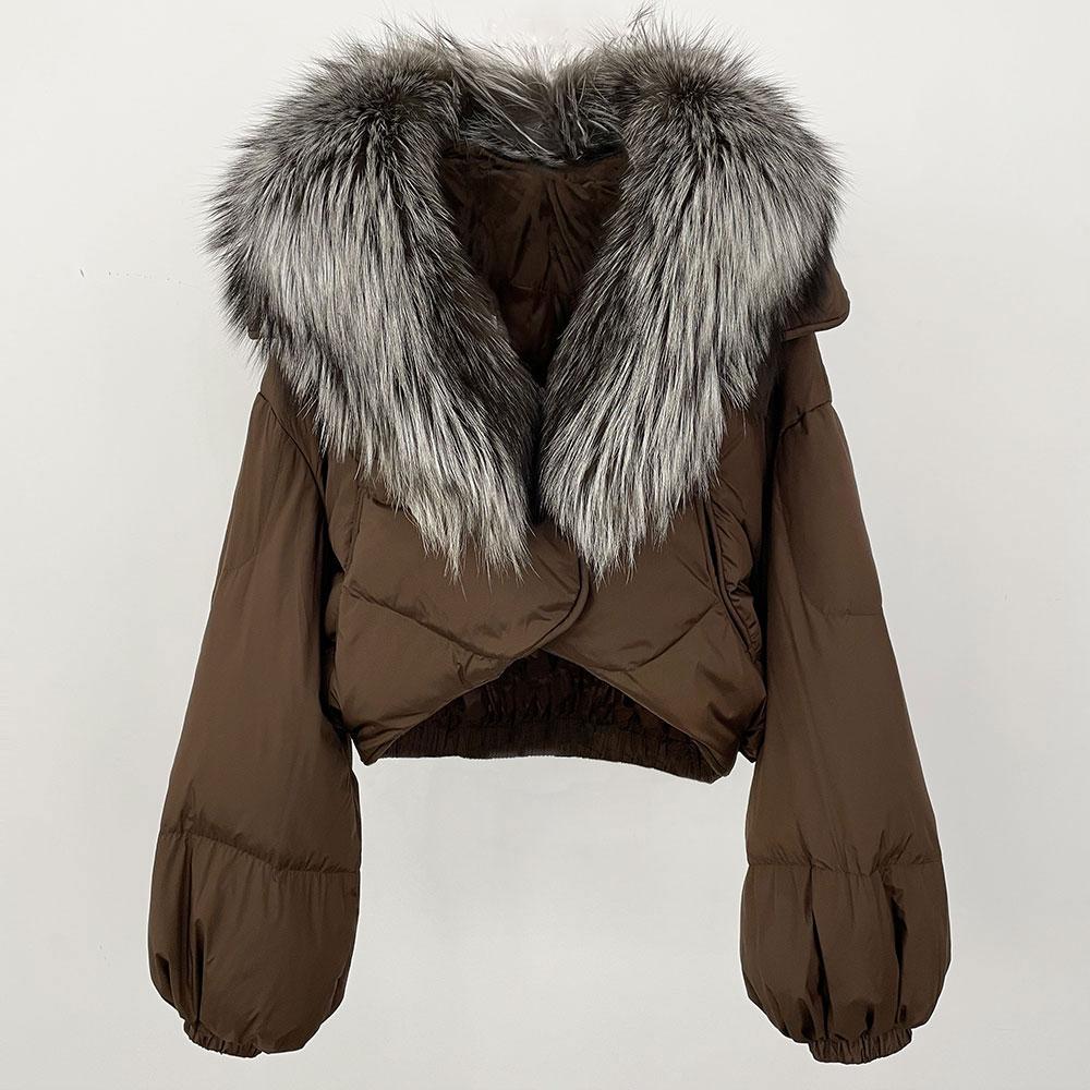 OFTBUY Зимняя модная утолщенная и теплая роскошная пуховая куртка 90% белого утиного пуха женская короткая свободная шуба с меховым воротником