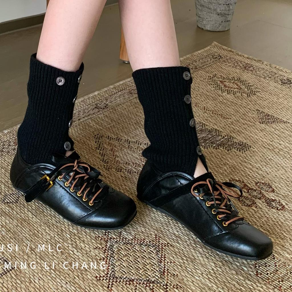 2025 New Product Shallow Lace-up Ballet Shoes Women's Spring New Round Head Ribbon Flat-soled German Training Shoes