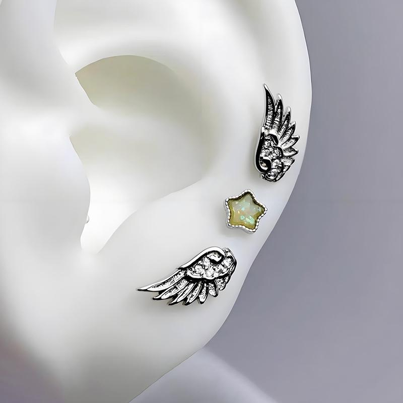 Новая Мода Крылья Нержавеющая Сталь Гвоздик для Пирсинга Уха Блестящая Трендовая Серьга для Женщин Аксессуар