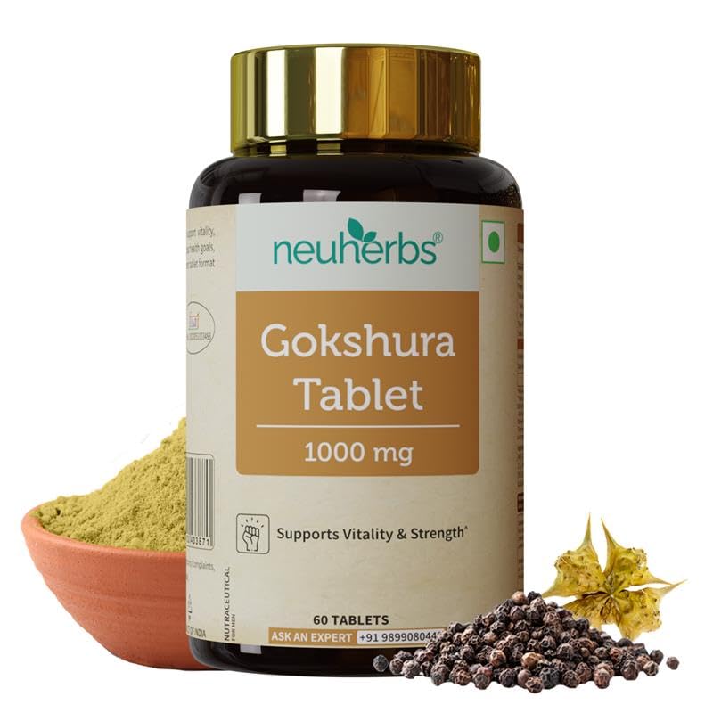 Таблетки Neuherbs Gokshura 1000 мг для мужчин - 60 шт. | Травяная добавка Tribulus Terrestris для поддержки энергии, силы и жизненной силы | Аюрведический W