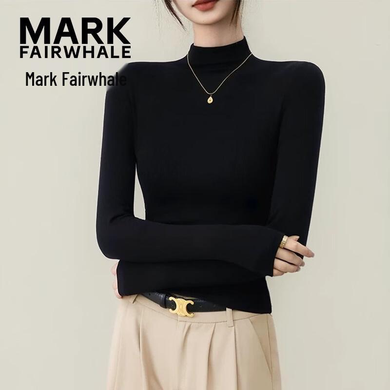 MARK FAIRWHALE Women's Slim Fit Ribbed Mock Neck Long Sleeve Top