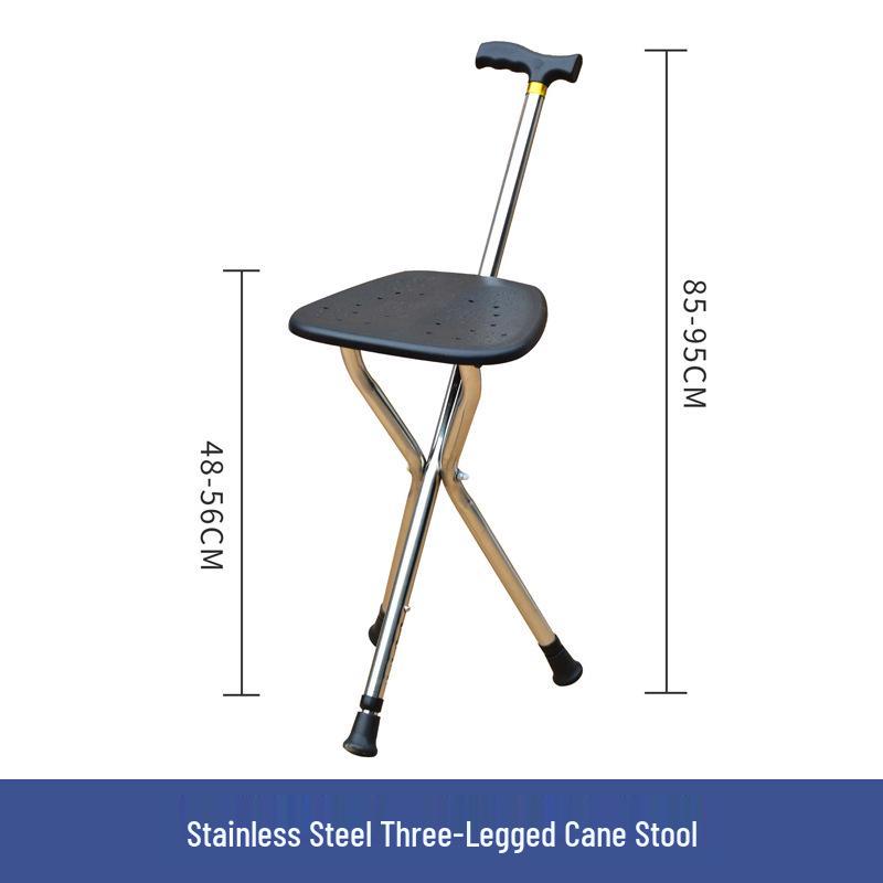 Tri-Fold Walking Cane Stool with Non-Slip Grip for Elderly & Disabled - Mountain Climbing Support