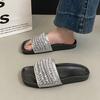 New summer rhinestone fashion outer wear casual open-toe one-word buckle sandals flat-soled cool slippers women