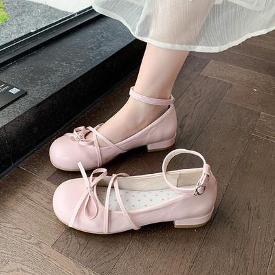 Женские туфли Мэри Джейн с французским бантом 2025 весна и лето новый темперамент универсальный низкий каблук с юбкой маленькие кожаные туфли