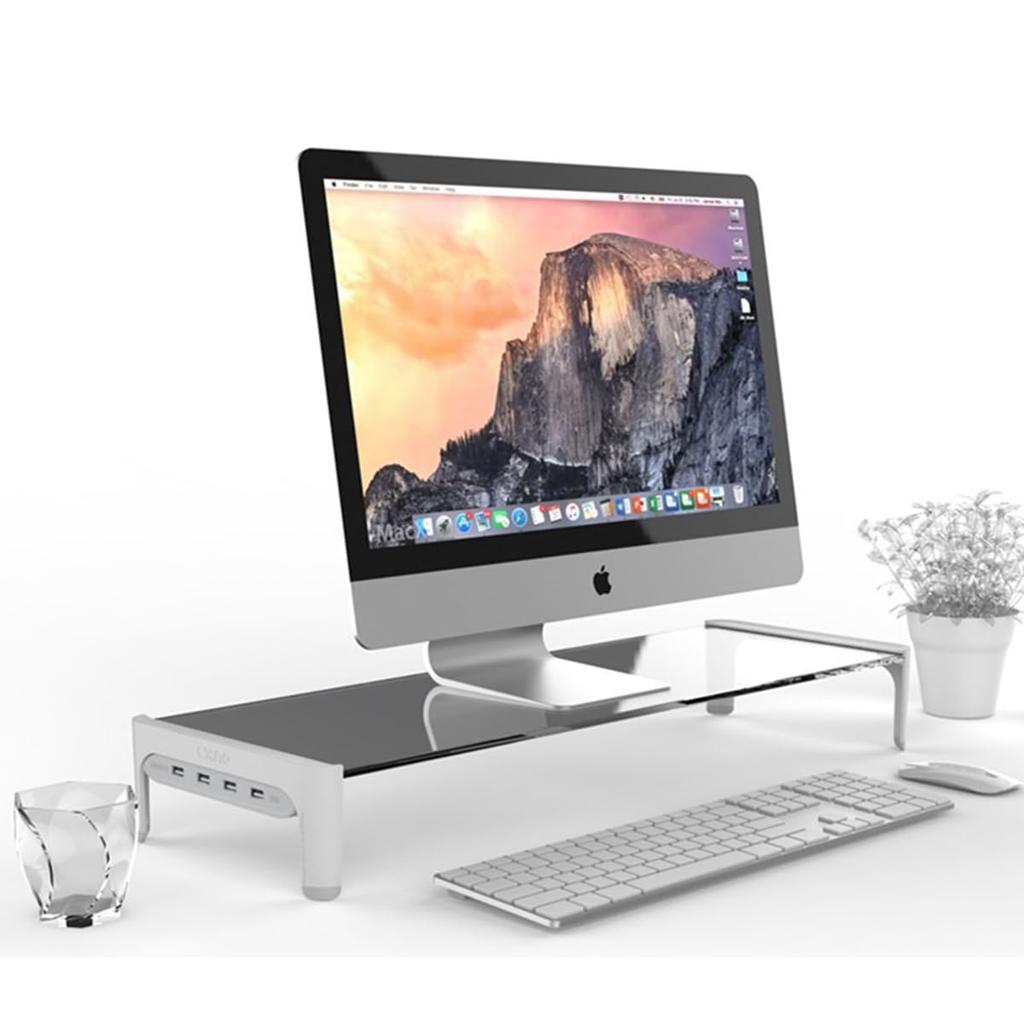 Tempered Glass Computer Monitor Stand with Fast Charging USB Multifunctional Monitor Desk 40kg Weight Laptop Desk Desktop Improves Port, Stand, Stand,