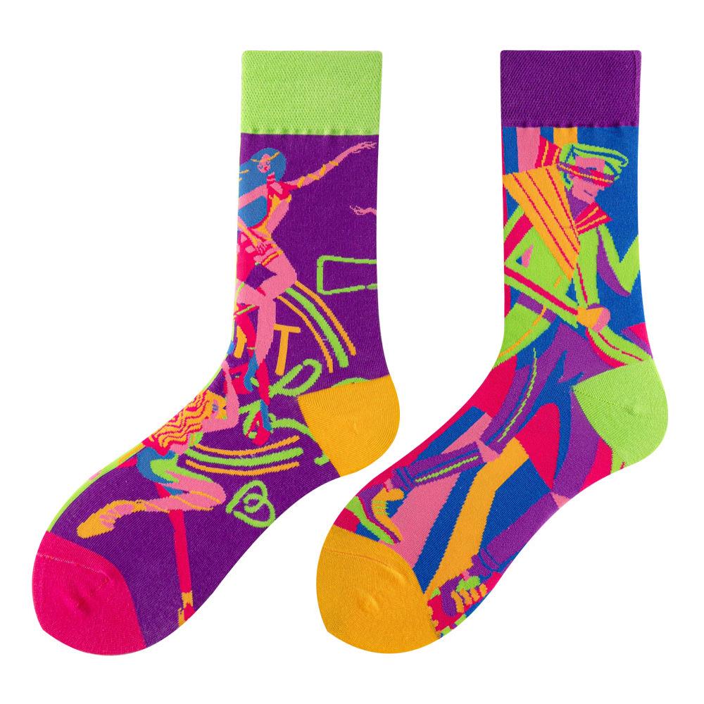 Asymmetric Colorful Christmas Cotton Socks for Couples