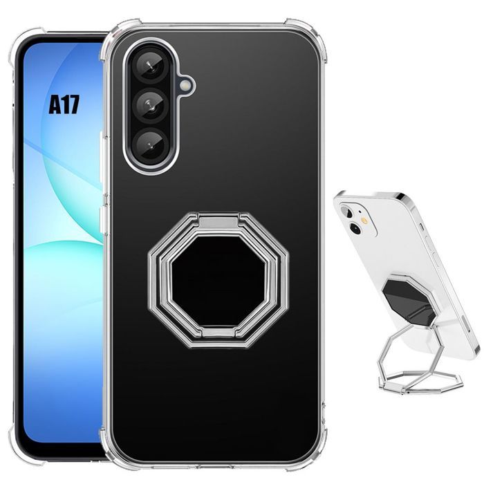 Coque pour Samsung Galaxy A17 4G/5G, Silicone Slim Antichoc avec Support Multi-Angle Argenté