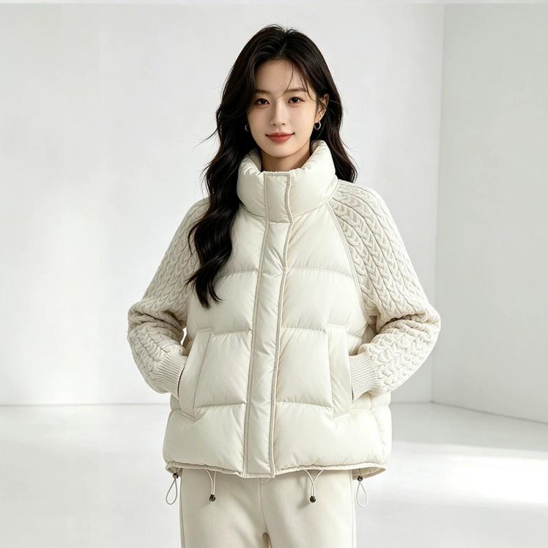 Womens Short Puffer Coat 2026 Warm Cotton Jacket Stand Collar Loose Fit Long Sleeve A-Line Outerwear