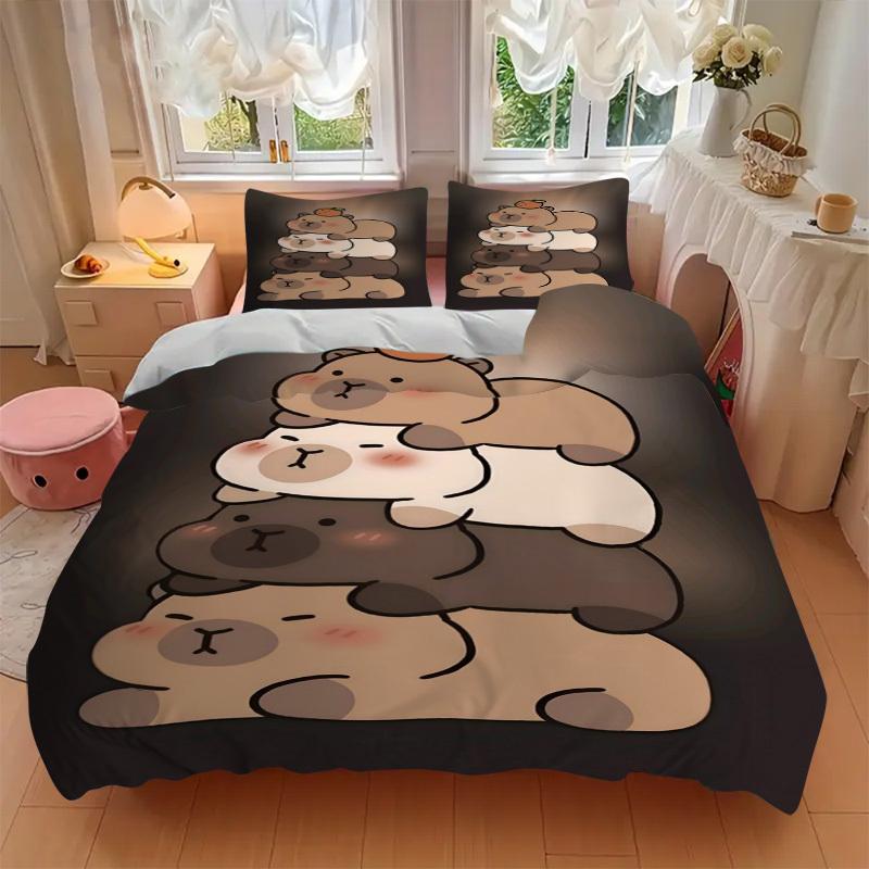 3pcs Capybara Duvet Cover Set, Soft Comfortable Duvet Cover,Guest Room (1*Duvet Cover + 2*Pillowcase, Without Core) yy251104121