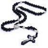 Religious Wooden Antique Black Cross Rosary Pendant Necklaces Jesus Saint Benedict Beaded Necklace for Men Women Jewelry