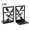 High Quality Iron Bookends 1 Pair Kitchen Metal Decorative Bookend for Shelves, Heavy Duty Non-Skid Book Cooking Theme Holder Stand, Black Support