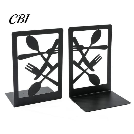 High Quality Iron Bookends 1 Pair Kitchen Metal Decorative Bookend for Shelves, Heavy Duty Non-Skid Book Cooking Theme Holder Stand, Black Support