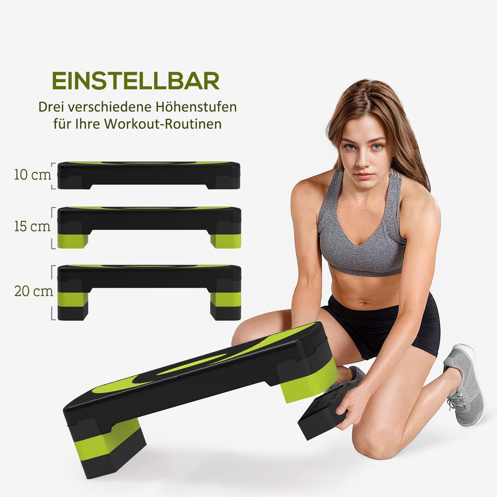 Aerobic Stepper, Height-Adjustable, for Indoor and Outdoor Use, Load Capacity up to 150 kg, 80 x 31 x 10-20 cm, Green