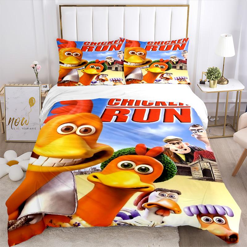 Chicken Run Movie Poster Print 3Pcs Bedding Set,Duvet Cover with 2 Bedro,Pillowcase Home Birthday Gift