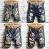 Men Loose Recreational Break Hole Decorative Pattern Bull-Puncher Knickers Jeans Denim Pants Summer  Men Casual Shorts