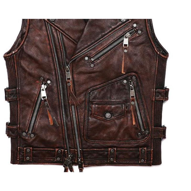 Жилет для мужчин, новый винтажный коричневый мотоциклетный байкерский кожаный жилет, мужская куртка без рукавов из натуральной воловьей кожи, тонкие жилеты в клубном стиле, пальто
