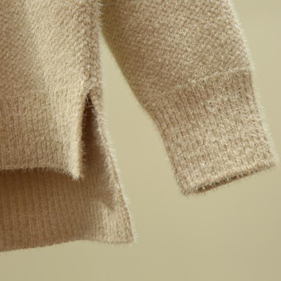 Long Knitting Sweater Turtleneck Women Tops Side Sleeve Thickened Knitting Split Hem Imitation Mink Pullover Sweater
