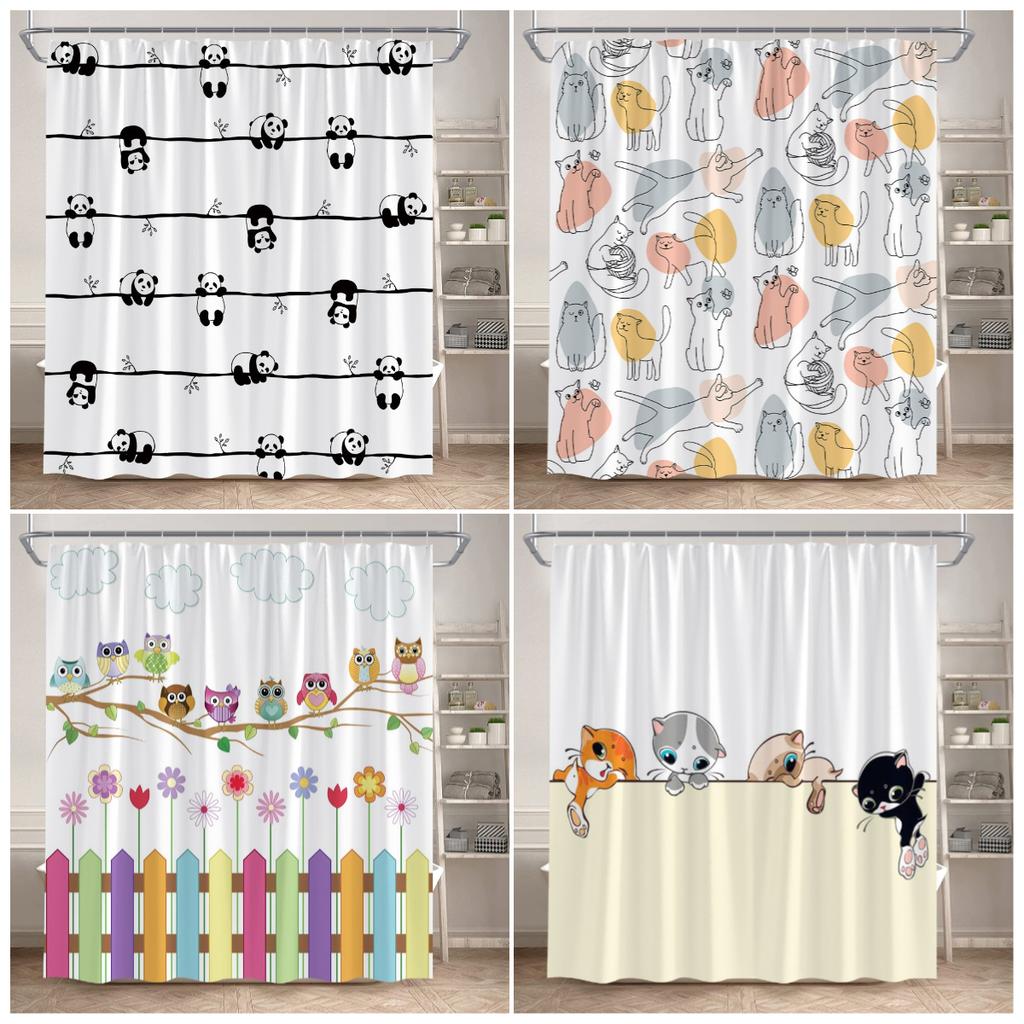 Забавные мультяшные животные шторки для душа милая панда сова домашний питомец кошка детская занавеска для ванной полиэстеровая ткань дети дом ванная комната декор набор