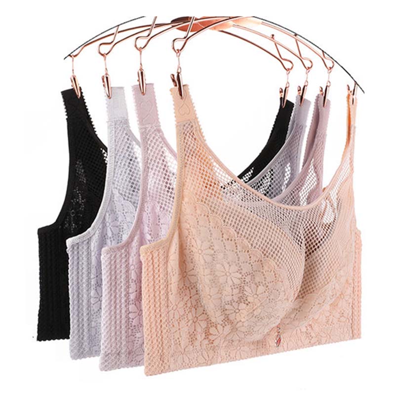 C-E Large Size Breast Thin No Steel Ring Without Sponge Gathered A Pair of Milk Underwear Women's Breathable Anti -light Full Cup Lace Lace Decoration
