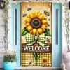 Spring Sunflower Door Cover Welcome Spring Decorations Theme Party Photo Background Bee Flower Bow Backdrop Photography 35 x 70 in Spring Party