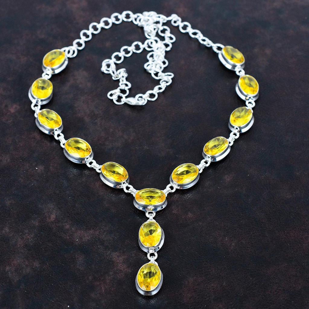 Ожерелье из ограненного цитрина, ожерелье из натурального драгоценного камня, достойное ювелирное украшение из стерлингового серебра 925 пробы, регулируемая цепочка, ручная работа, украшения для подарков