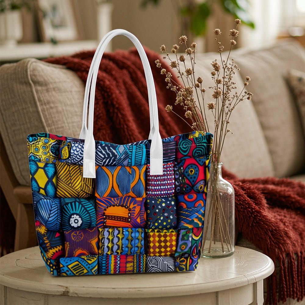 African Patchwork Shoulder Tote Handbag Fashion Print Daily Casual Carry Bag