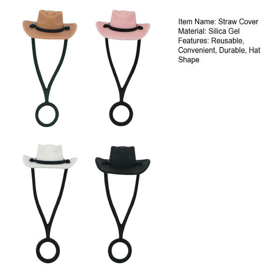 4 шт., соломенный чехол в форме ковбойской шляпы, силиконовый соломенный топпер, многоразовая соломенная крышка, стакан, аксессуары для домашнего бара, вечеринки