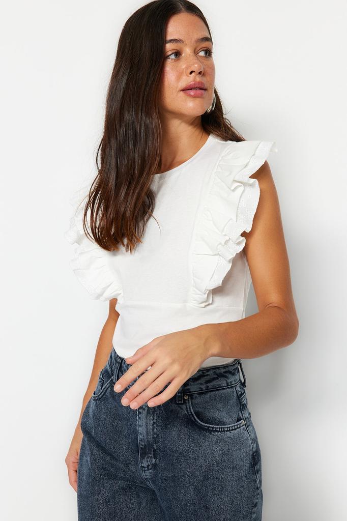 Women's Fashion New Blouse Black Embroidery Detailed Knitted Blouse