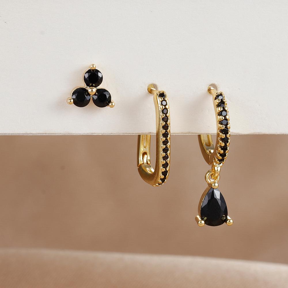 3PCS/Set Fashion Waterdrop Shape Zircon Hoop Earrings For Women Delicate Triangle Shaped Flower Stud Earrings Piercing Jewelry