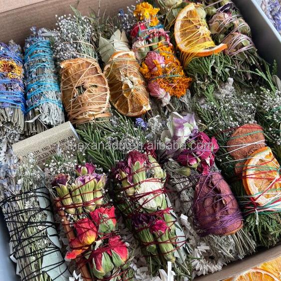 Ручная работа Серия 'Полностью Белый Шалфей' Индивидуальный Вкус Органический Цветочный Набор Шалфея Благовония Шалфея Palo Santo Свеча