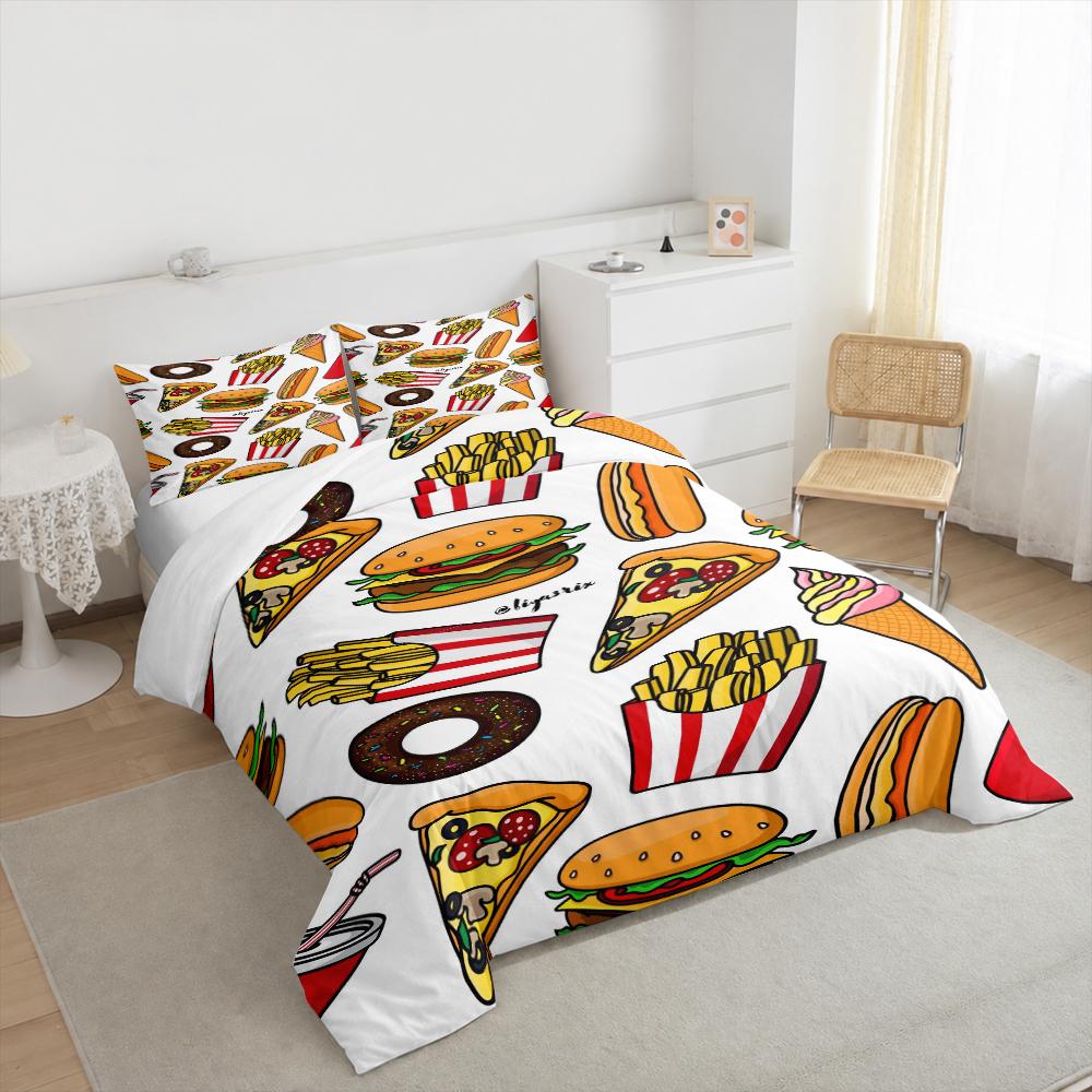 Fast Food Pattern Design Bedding set - Bedding set (1 duvet cover, 2 pillowcases, duvet not included).