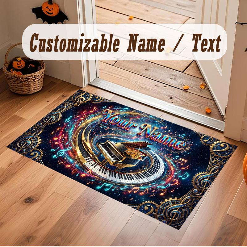 Music Theme Soft Crystal Velvet Rug Custom Name & Text Print Non Slip Floor Rug for Bedroom Living Room