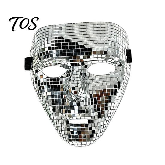 Reflective Silver Party Mask Halloween Disco Ball Mask, Breathable Mirror Mosaic Masquerade, Gold Face Glitter Costume for Dance Performance,