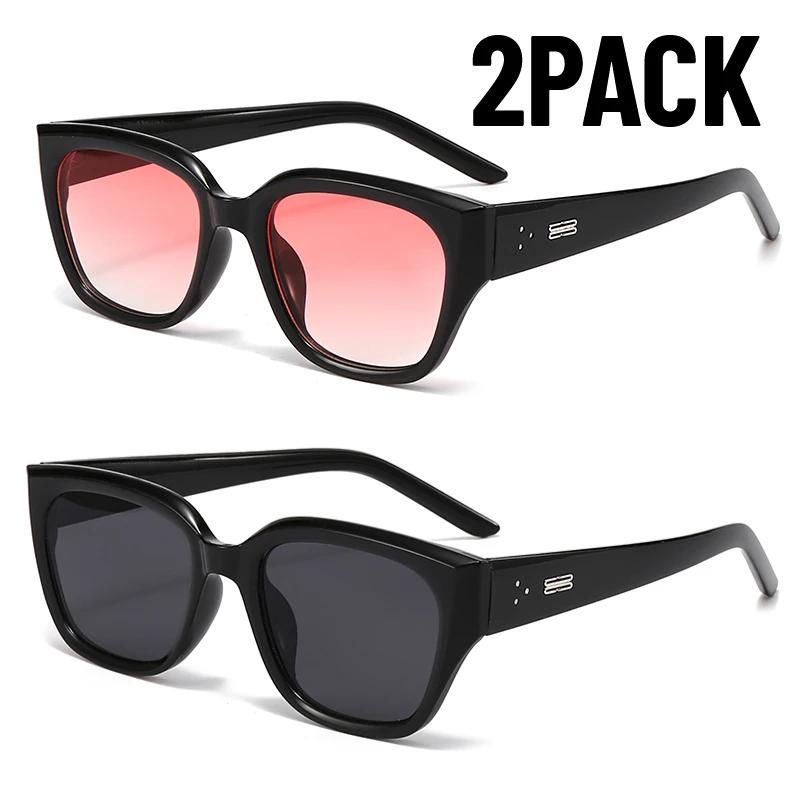 2PACK Korean Fashion Square Sunglasses UV400 Retro Trendy Street Photography Sunshade Mirrors for Women