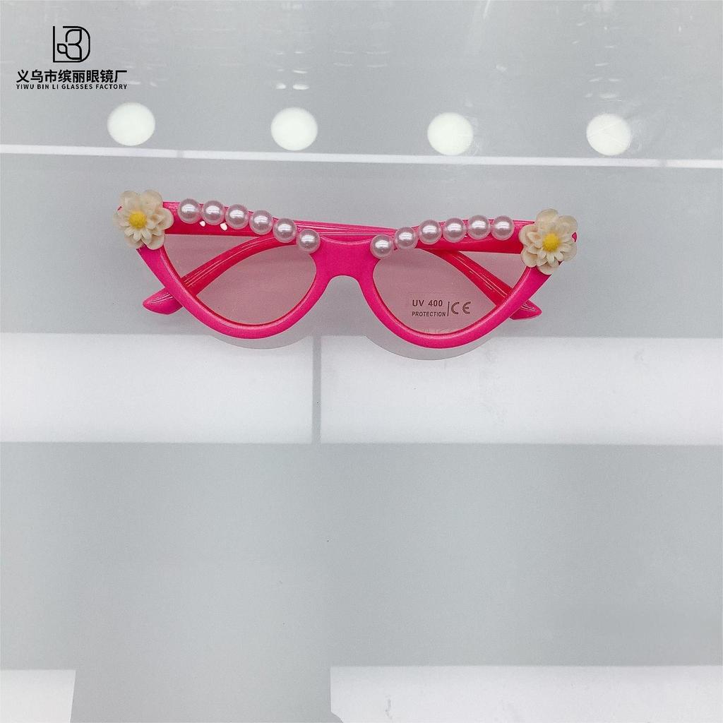 Sticky Pearl Peach Heart Frame Sunglasses Personalized Fashion Boys And Girls Sunscreen Flowers Cute Sunglasses