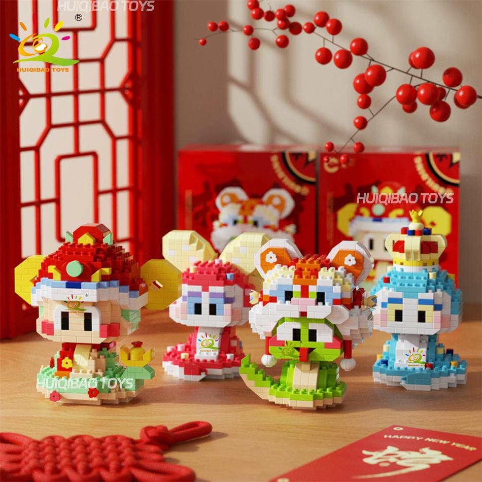 HUIQIBAO 2025 Маскот года Змеи Праздника Весны Микромодель Строительный блок Мультяшные Алмазные кирпичики Удача Богатство Домашний декор Игрушки