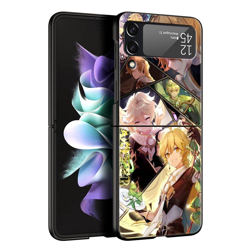 Чехол для телефона Samsung Galaxy Z Flip 3 4 5 Жесткий Черный Складной ПК Для Samsung Z Flip3 Чехол-оболочка Genshin impact ayato wanderer