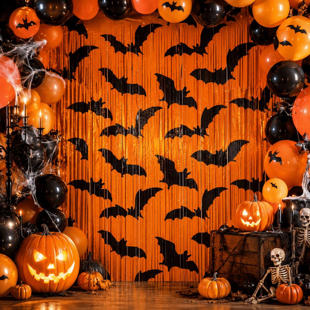 Foil Streamer Halloween Backdrop Fringe Curtain Halloween Door Curtain Background Decor