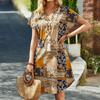 Женские платья 2025 Лето Короткий рукав V-образный вырез Принт шифоновое женское платье J896