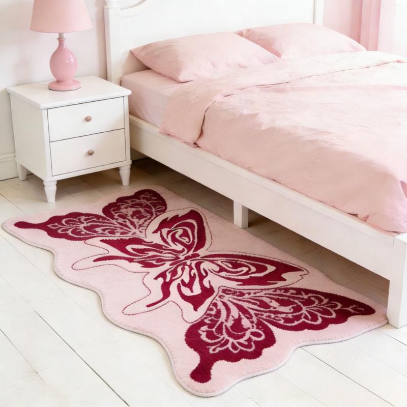Cream Style Carpets for Living Room Butterfly Bedroom Decor Carpet Fluffy Soft Bedside Irregular Rug Home Thick Plush Floor Mat