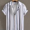 Men's Summer Casual Shirt - Striped Short Sleeved Button Black and White Horizontal Stripe