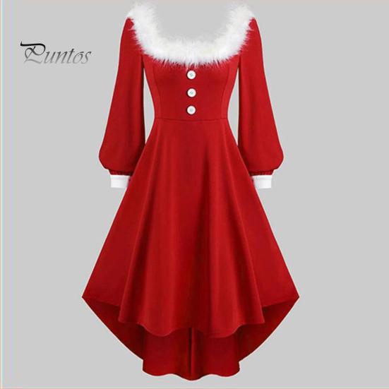 Рождественское платье для выступлений, пышное, с квадратным вырезом, однотонное, трапециевидное, с неровным подолом, декором из пуговиц, праздничное сценическое шоу, костюм Санты для косплея, новогодняя вечеринка