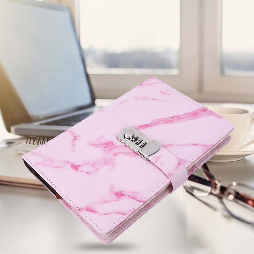 A5 Note Book PU Leather Cover Password Lock Notepad Diary Book Office School SuppliesPink