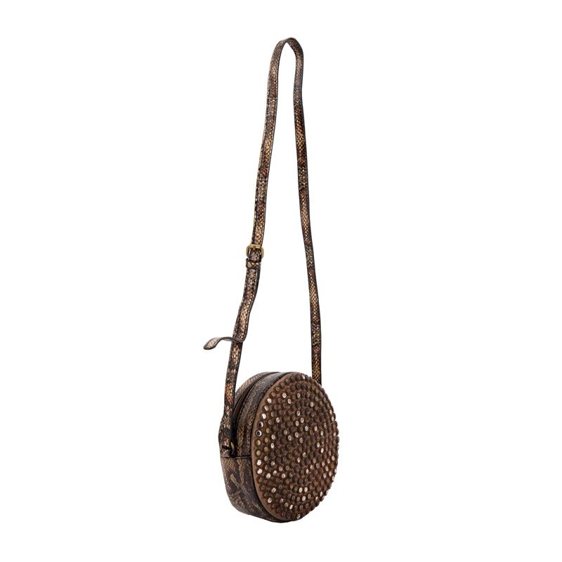 AUREN Women's Brown Round Studded Shoulder Bag
