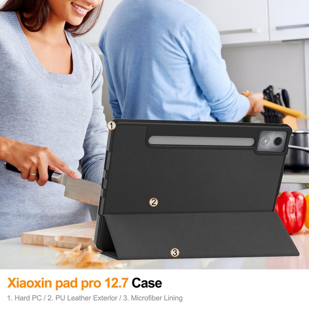 Для Lenovo Xiaoxin Pad Pro 12.7 (2025) Подставка Чехол Амортизирующий Кожаный Чехол для Планшета со Слотом для Ручки