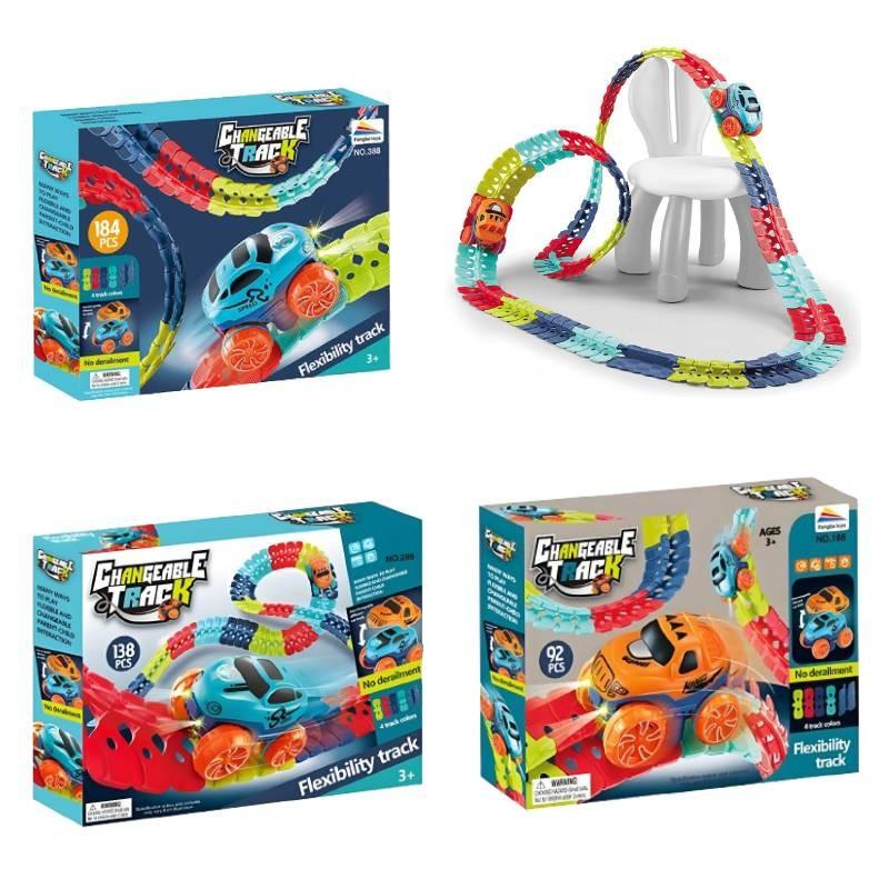 Захватывающий электрический трек для американских горок, бросающий вызов гравитации, с красочными огнями и магнитными элементами