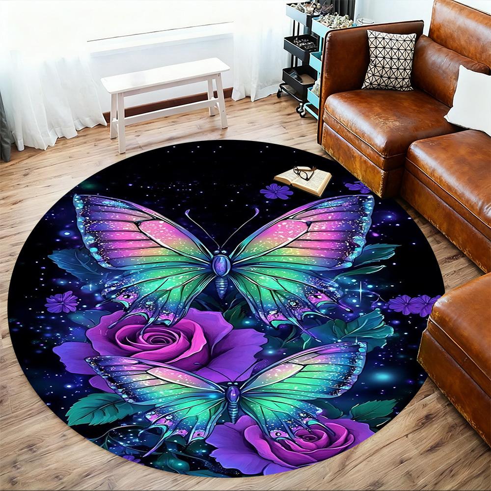 1pc Butterfly Roses Round Chair mat office Area Rug - Non-Slip, Floor Mat for Office, Bedroom, and Indoor Decor p127126