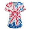 Women's Fashion V-neck Short-sleeved Work Dress With Pockets Independence Day Printed Top Carer Suit